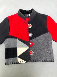 Baabaazuzu Mixed Media Vintage Wool Jacket/Sweater Womens Sz M Red/Black Art USA - Picture 1 of 10