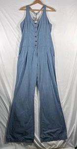 Cotton Chambray Overalls Womens Size 13 Wide Leg Pockets Boho Beach Country - Picture 1 of 14