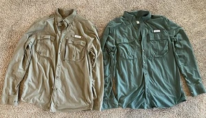 2 Gander Mountain Guide Series Shirts Mens Small Green Khaki Vented Fishing S - Picture 1 of 11