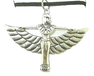 New Large Egyptian goddess ISIS Silver-tone Pendant on Black Necklace - Picture 1 of 3