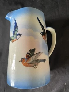 1940 STAFFORDSHIRE ENG BLUEBIRD/SWALLOW BLUE AND WHITE GRENVILLE POTTERY PITCHER - Picture 1 of 6