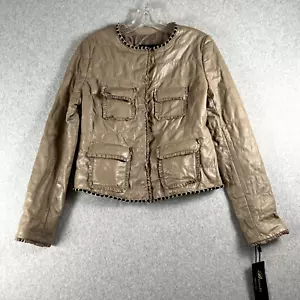 Buccelli Womens S/M Button Up Leather Jacket With Pockets Brown NWT Needs TLC - Picture 1 of 12