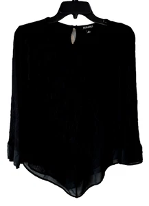 Women's Roz & Ali Black Floral Key Hole Blouse 3/4 Bell Sleeve V-Hem Top Size XS - Picture 1 of 8