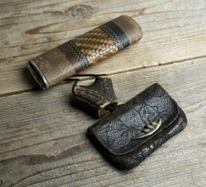 Antique Wakizashi Pipe Case Set (Leather Pipe Case - Picture 1 of 3
