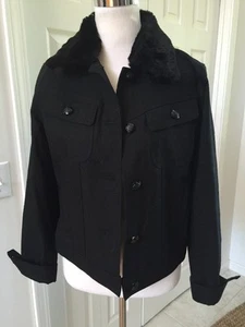 Ralph Lauren Sparkle Shimmer Black Denim Trucker Jacket Fur Collar W-M MSRP $179 - Picture 1 of 9