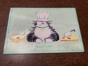 Ann Edwards Master Chef Cat Cutting Board Glass Trivet Kitchen Counter Saver 12” - Picture 1 of 7