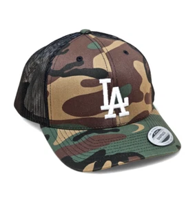 CAMO & BLACK Trucker Curved Bill Snapback Hat Embroidered LA Adjustable Cap NEW - Picture 1 of 11