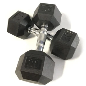 BRAND NEW 20LB PAIR OF RUBBER COATED HEX DUMBBELLS WEIGHTS FOR COMMERCIAL GYM - Picture 1 of 1