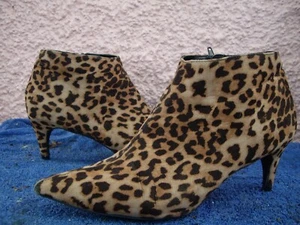 SPURR BLACK & BROWN ANIMAL PRINT FAUX SUEDE ZIP UP ANKLE BOOTS-SZ 10 VGC - Picture 1 of 5