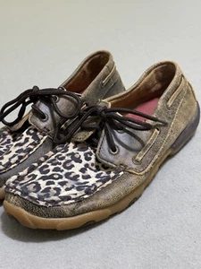 TWISTED X WOMEN'S DRIVING MOCCASINS BOMBER BOAT SHOES LEOPARD Size 7 - Picture 1 of 12