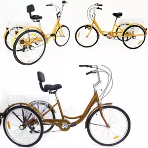 24" Rickshaw Tricycle Adult 3-Wheels Bicycle 6-Speed with Backrest + Rear Basket - Picture 1 of 42