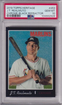 2019 Topps Heritage #453 J.T. REALMUTO PSA 10 GEM MT Black Chrome /70 *LOW POP!* - Image 1 of 2