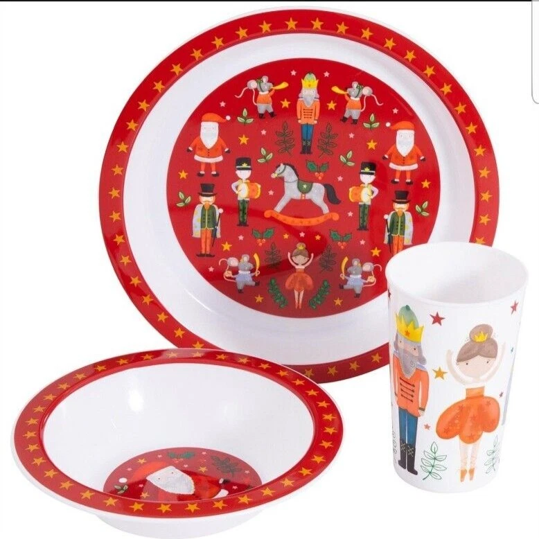 He Loves Me Christmas Kids Feeding Set - 3 Piece BPA Free Toddler Dishes With Christ Is Born Theme