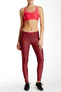 ROXY Relay Legging Womens Stretch Activewear Fitness Pants Red Black Stripe, XL - Picture 1 of 2