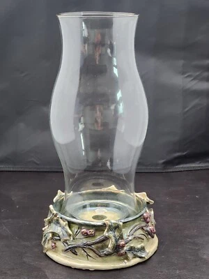 Blue Sky Heather Goldminc Holly Berries Hurricane Candle Holder Centerpiece - Image 1 of 4