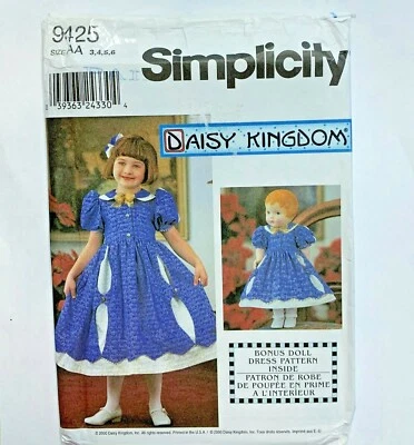 Daisy Kingdom Girl's Dress & Doll Sewing Pattern Uncut 9425 size 3 4 5 6  - Image 1 of 2