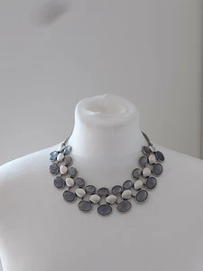 Statement Per Una Silvertone Necklace Grey Enamel Collar Length - Picture 1 of 8
