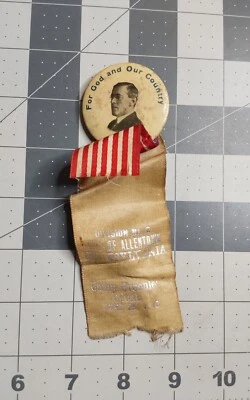 Pin de celuloide Pinback botón Presidente Woodrow Wilson Div 2 Allentown Pa 1918 Foto 1 de 4