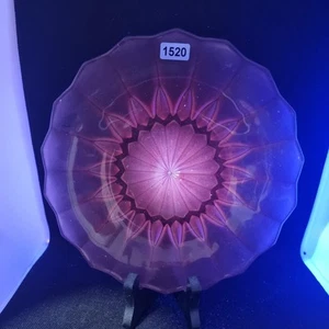 Bagley Glass Plate pink Frosted Art Deco Cake or Side 20cm Vintage glows 1520 - Picture 1 of 3