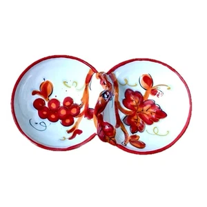 Italian Pottery Dipping Sauce Two Compartment Basket Trinket Holder White Orange - Picture 1 of 5