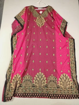 Винтажный Sante классика платье женщин один размер розовый черный кафтан макси богемное туника - Изображение 1 из 4