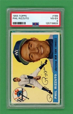 1955 Topps #189 Phil Rizzuto ** PSA MUITO BOM ESTADO-EX 4 * Cartão de beisebol antigo New York Yankees - Imagem 1 de 2