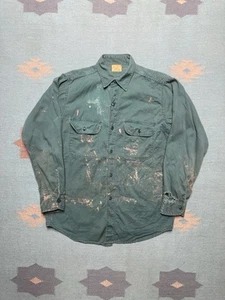 Vintage 1950s work shirt chino twill Red Ram paint stained distressed medium - Picture 1 of 15