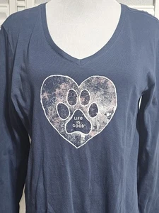 Life is Good Colorful Heart Dog Paw Crusher Crew Neck T Shirt Sz M Blue - Picture 1 of 8