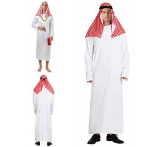 Traje de Disfraz Árabe Para Hombre Vestido Elegante Árabe Túnica Larga Sheik Bata y Tocado - Imagen 1 de 13