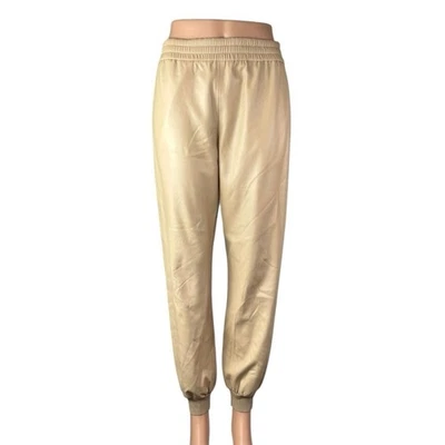 Calça jogger Alice + Olivia Pete bege bronzeado cintura alta couro sintético vegana cônica P - Imagem 1 de 4