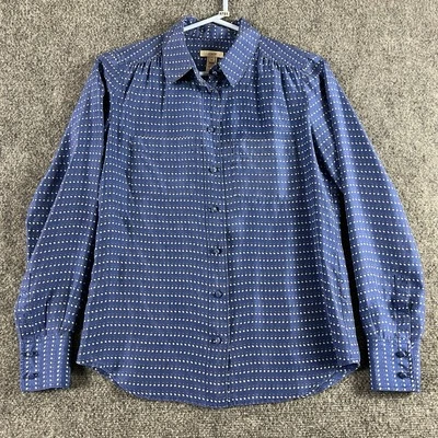 Blusa Top Mujer JCrew 00 Seda Manga Larga Abotonada Lunares Bolsillo Azul Foto 1 de 4