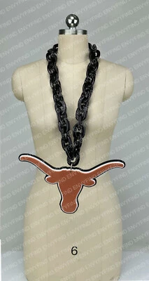 Nuevo TEXAS LONGHORNS NEGRO Jumbo Negro Gran Abanico Cadena Collar Espuma EE. UU. COL Foto 1 de 3