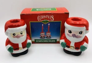 Vtg 1995 Christmas Santa 3” S/2 Candle Holders Set of (2) Ceramic - Picture 1 of 9