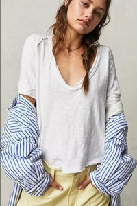 Free People We The Free Like No Other Tee Top Scoop Neck White NWT Large L - Picture 1 of 7