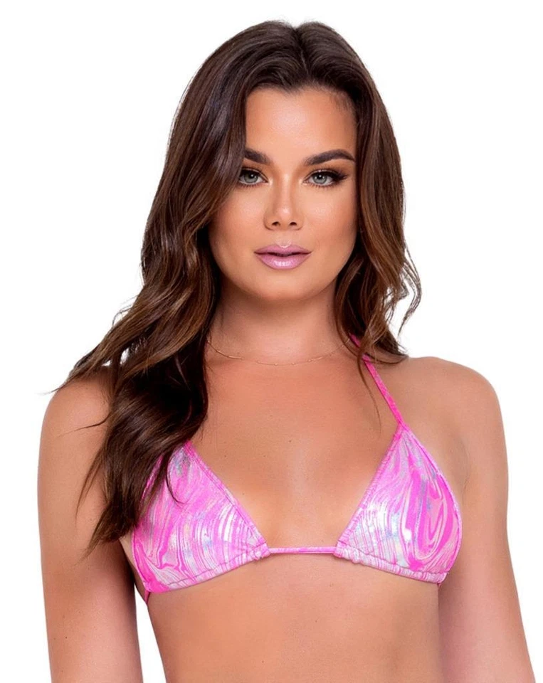 Sexy ROMA Metalizado REMOLINO Bikini TRIÁNGULO TOP Traje de Baño Traje de Baño FESTIVAL rave Foto 1 de 1