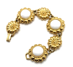 Trifari goldfarben & weiß Cab Floral Gliederarmband 7" - Bild 1 von 12