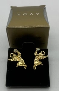 Vintage Avon Christmas Angel Pierced Earrings Goldtone New In Box - Picture 1 of 5