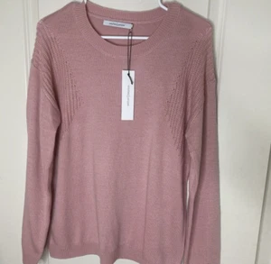 Nuevo con etiquetas Suéter Cuello Redondo de Lana Rosa Puntadas y Rayas L Revolve Minimalista Acogedor - Imagen 1 de 7