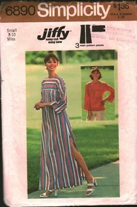 6890 Vintage Simplicity Sewing Pattern Misses Jiffy Pullover Caftan Top OOP Sm - Picture 1 of 2