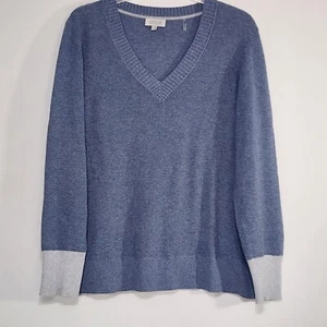Kinross Cashmere Women Sweater Sz XL Blue V Neck Cotton Cashmere Blend Colorblk - Picture 1 of 12