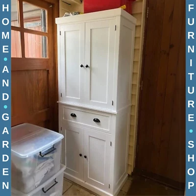 Large Freestanding Kitchen Pantry Cupboard Larder Storage Cabinet White Drawers - Image 1 of 4
