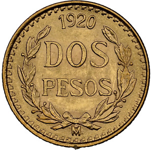 1920 MEXICO Gold 2 Peso Coin NGC MS-64 0.0482 Troy OZ Actual Gold Weight