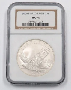 2008-P Bald Eagle S$1 Silver Commemorative Dollar Coin - NGC MS70 90% - Picture 1 of 4