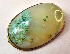 Antique Victorian 9K Green Moss Agate Brooch Pin 38mmx23mm C-clasp - Picture 1 of 13