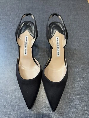 VINTAGE Manolo Blahnik Carolyne Tacones Negros Satinados Talla 36.5/6.5 Foto 1 de 4