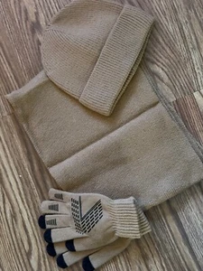 NEW Ladies' Cashmere Cap Gloves & Scarf Set Light Brown - Picture 1 of 1