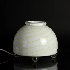 Murano Glas Tischlampe Cenedese Lampe weiß gelbe Streifen dekorativ vintage - Picture 1 of 10