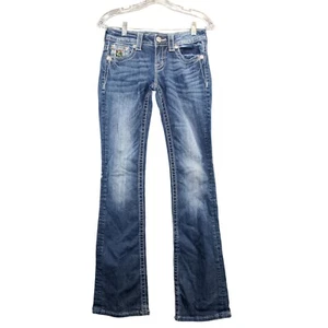 Miss Me Women's Signature Boot Jeans 26 Blue Sequin Embellished Dark Wash - Picture 1 of 13