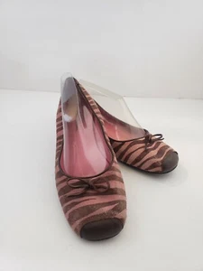 Hanna Anderson Womans Shoe pink & brown print ballet flats Size 39 US 8 w/ bow  - Picture 1 of 10