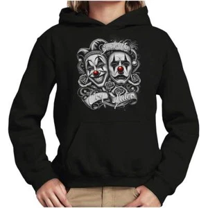 Smile Now Cry Later Clown Jester Drama Masks Youth Hooded Sweatshirt Boy or Girl - Picture 1 of 7